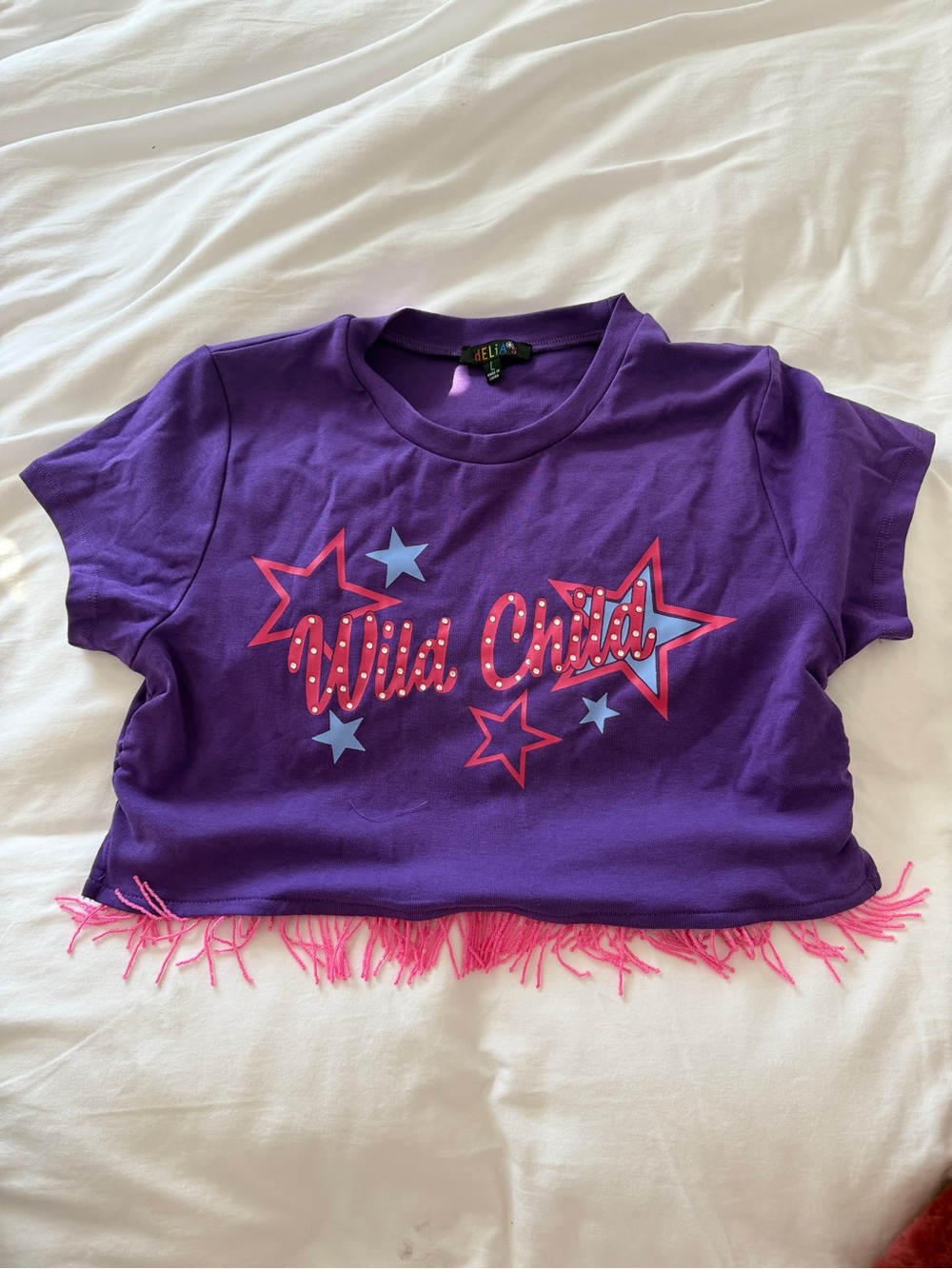 Wild Child Purple Fringe Crop Tee